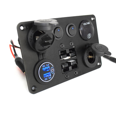 YJ-ADS-01 12V/24V Toggle Switch Panel Flush Surface Mount, Dual USB 3.0 Charger Port, Double Anderson Plug, Digital Voltmeter, Cigarette Lighter Socket